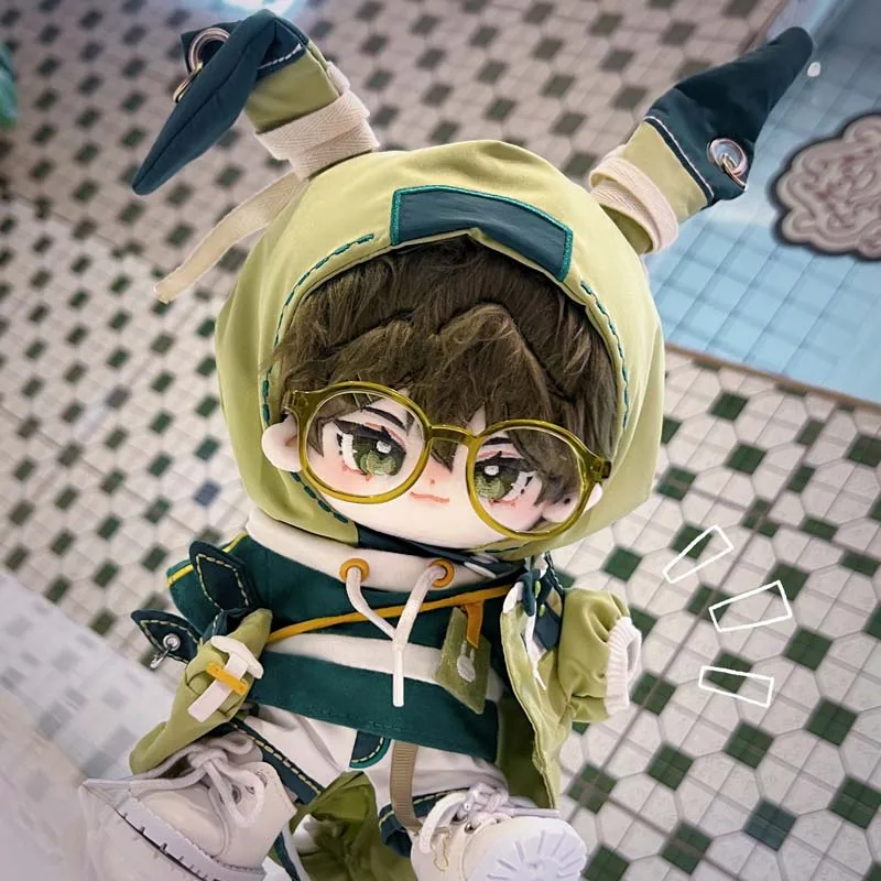 Anime 20cm Plush Toy Cool Handsome Space Man Dress Up Rabbit Ear Hat Backpack Set Green Frame Glasses Male and Female Baby Gifts