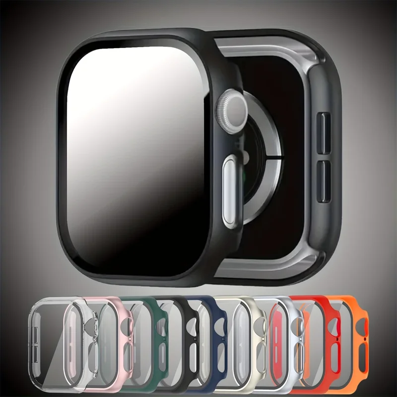 Apple Watch 45mm 41mm 44mm 40mm 46mm 42mm用ガラス+ケース、iWatch Series 4 5 SE 6 7 8 9 10用スクリーンプロテクターバンパーPCカバー