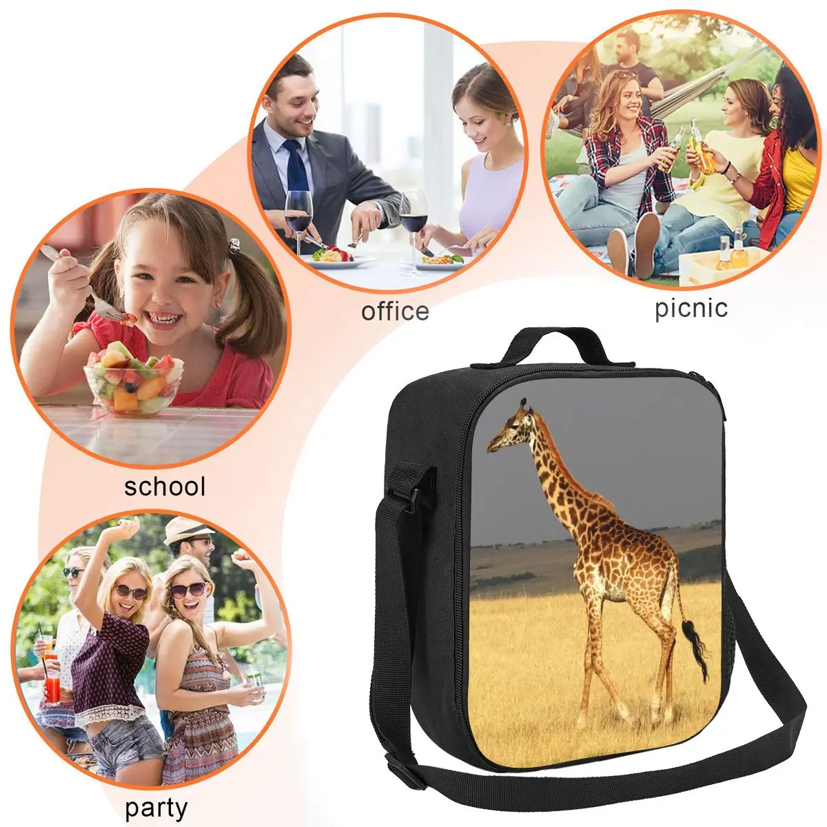 الزرافة كامل الجسم أفريقيا الحيوانات الأفريقية معزول حقيبة الغداء للنساء الأطفال المحمولة صناديق الطعام صندوق غداء حراري حمل #4