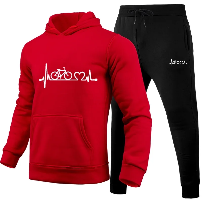 2026 Autumn Winter Men Hooded Sweatshirt and Sweatpants Set Casual Long-Sleeved Print Hooded Style Pocket Comfortable Streetwear