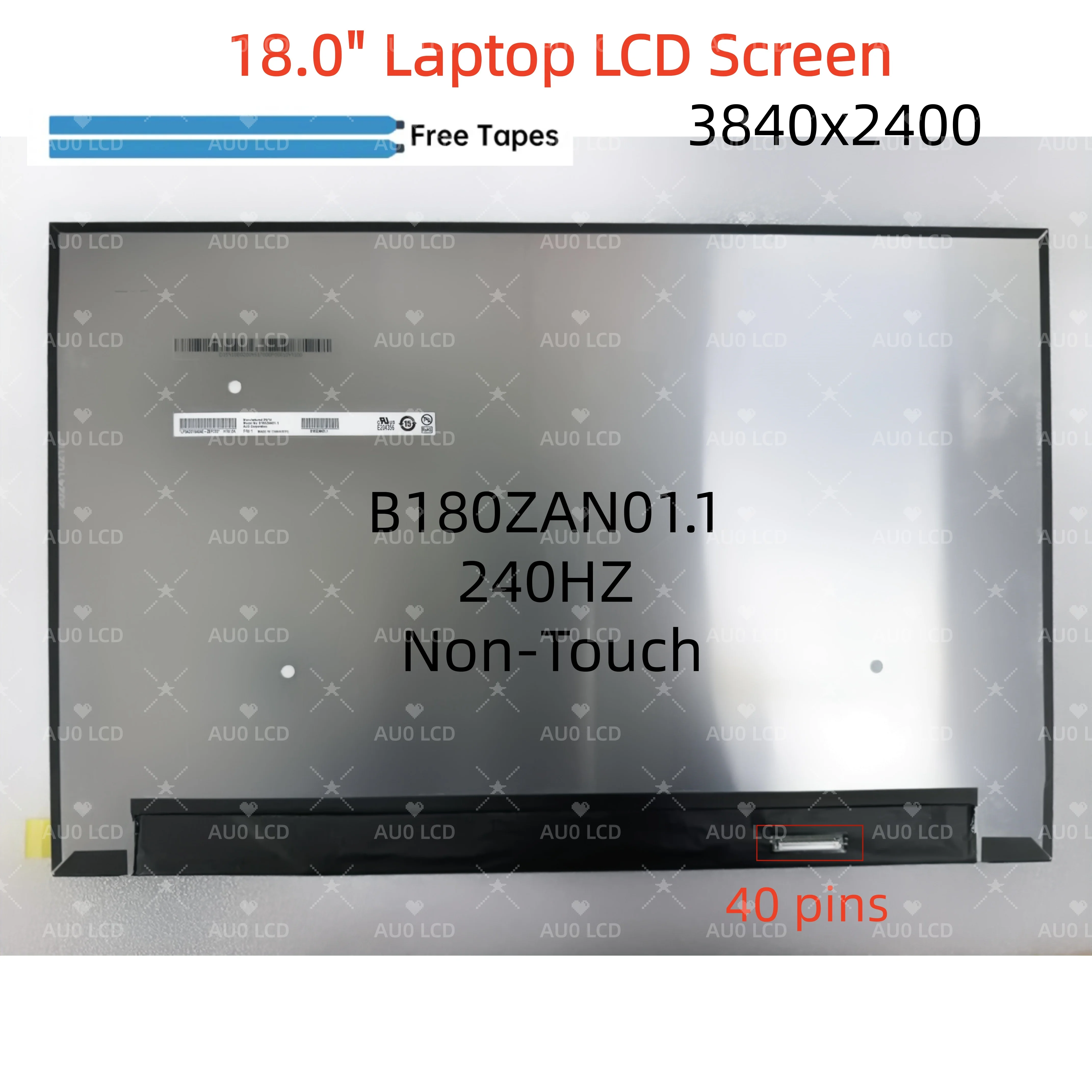 B180ZAN01.1 240Hz 500nits 4K 18.0' Laptop LCD Screen Panel Display 3840x2400 40Pin 100% SRGB