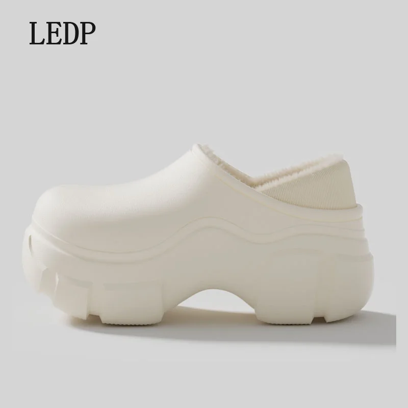 LEDP Brand 8cm Thick Sole Increase Female Winter Outside Wear Wool Thickened Warm Waterproof Indoor Household Cotton Shoes