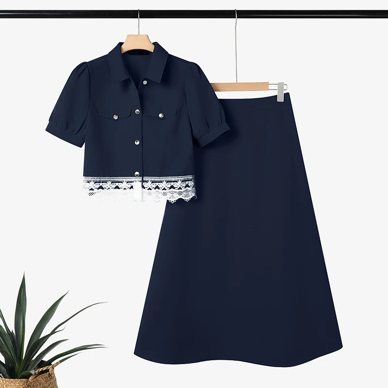 

ZANZEA Элегантные комплекты кружевных платьев, женские рубашки с короткими рукавами и длинные юбки, повседневная одежда из 2 предметов, корейская свободная уличная одежда, 2 шт.