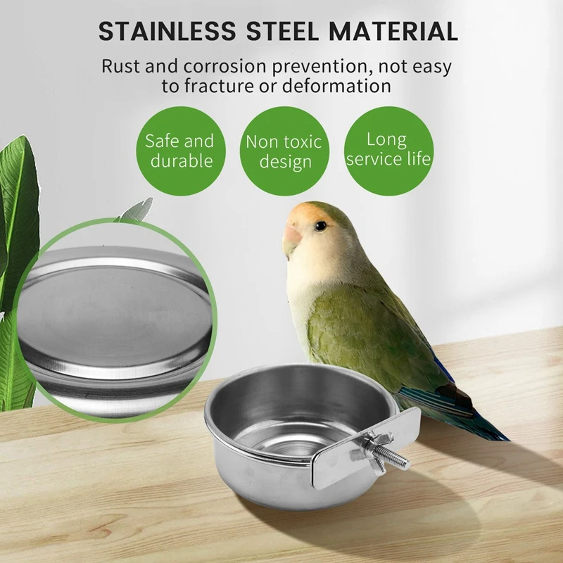 3-Piece Bird Feeder Cup Stainless Steel Parrot Feeder Cup Animal Cage Water Food Bowl S