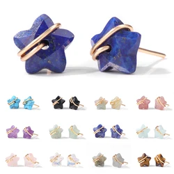 2024 New Cute Stone Earring Stud Star Shape Lapis Lazuli Amazonite Quartzs Gem Earstud Fashion Jewelry Gift For Women Girls