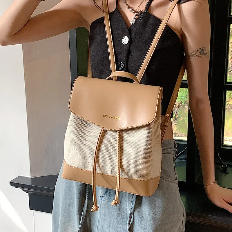 

2023 New Backpack for Women with Casual Texture Versatile Backpack Handbag Outdoor Korean Style Drawstring Shoulder Bag