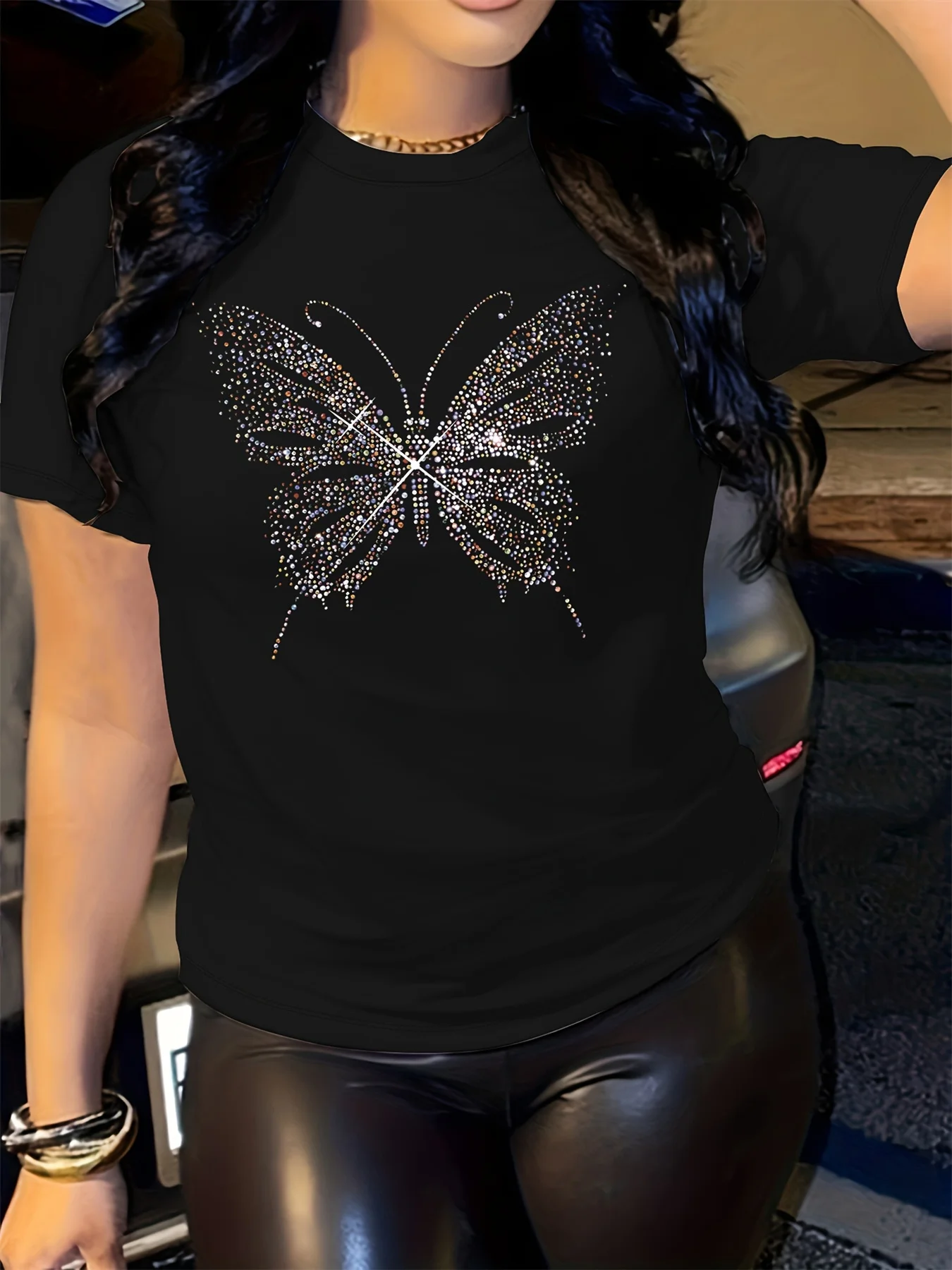 Summer Women's Fashionable Butterfly Pattern Printed Casual Sports Comfortable Loose Round Neck Short Sleeved T-Shirt Top