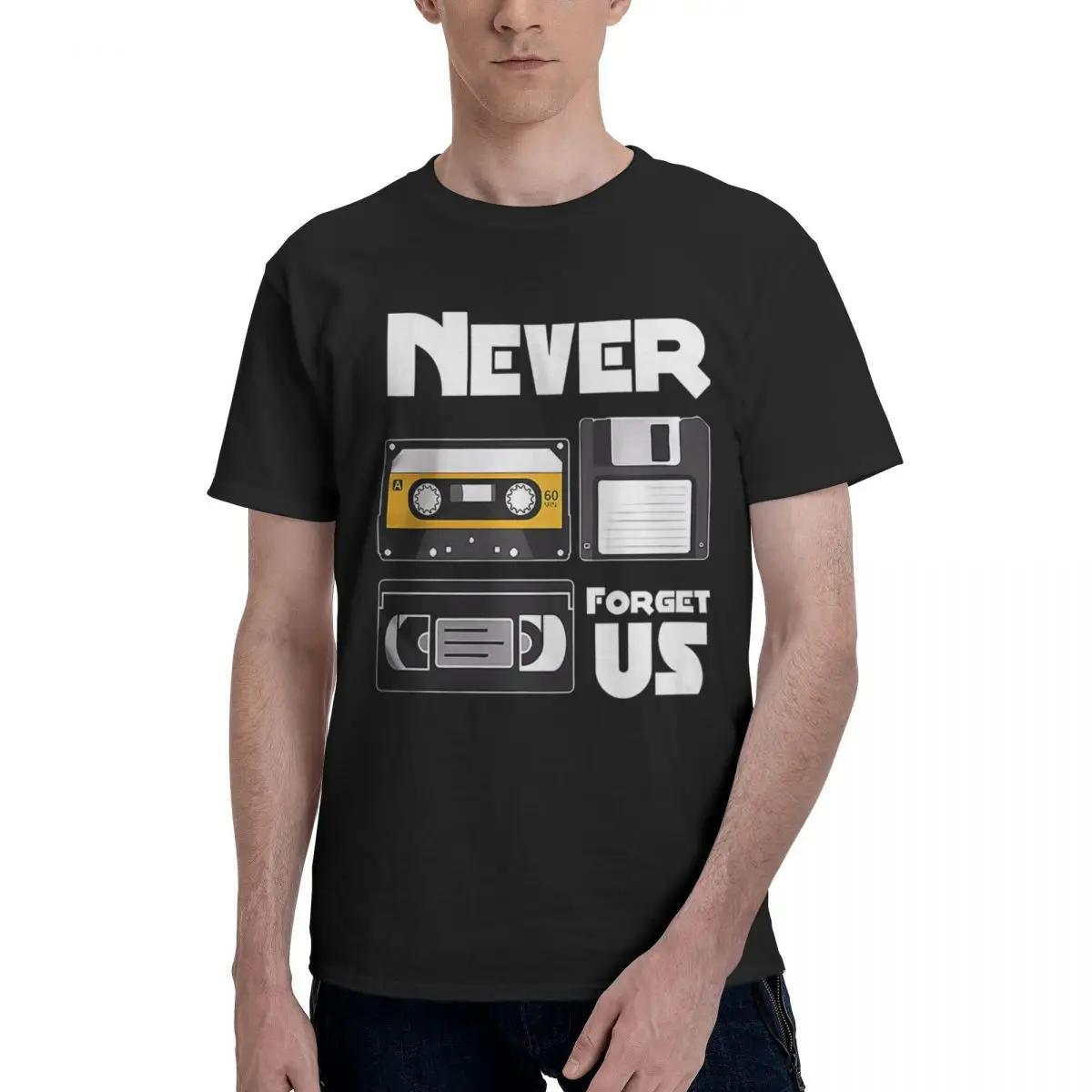 Never Forget US Floppy Disk VHS And Cassette Tape 1 100% Cotton Casual Breathable Confortable Kawaii Funny T-Shirt For Men