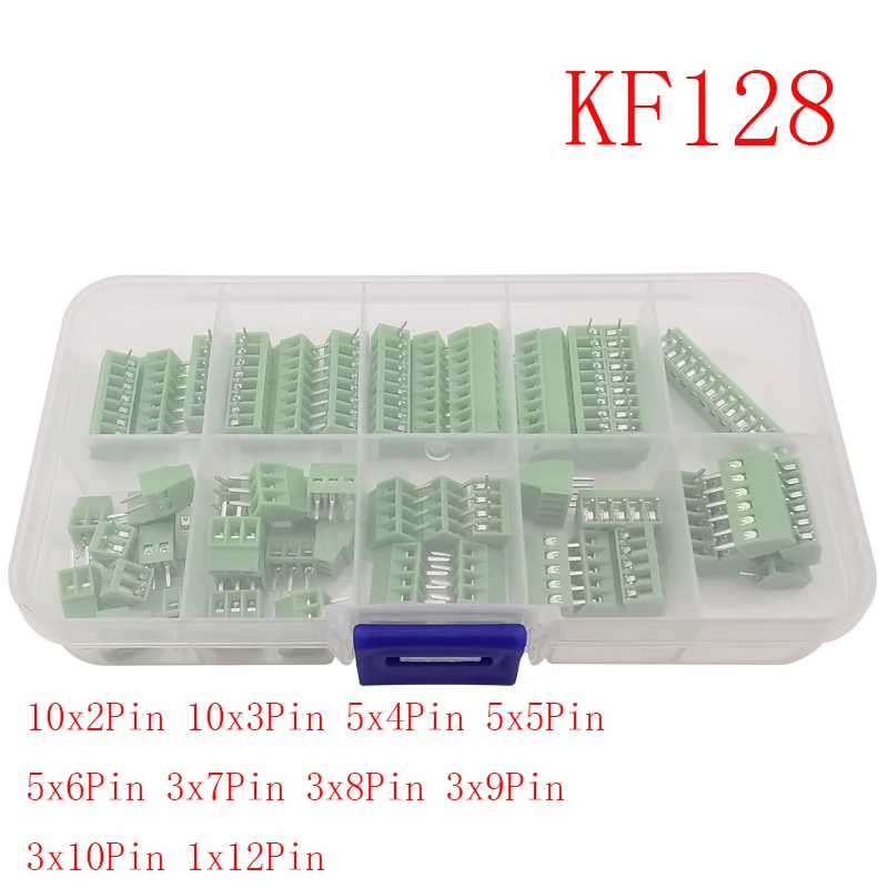 48Pcs/box KF128 Pitch 2.54mm 2/3/4/5/6/7/8/9/10/12Pin Mini PCB Screw Terminal Block Connector for 26-18 AWG Wire