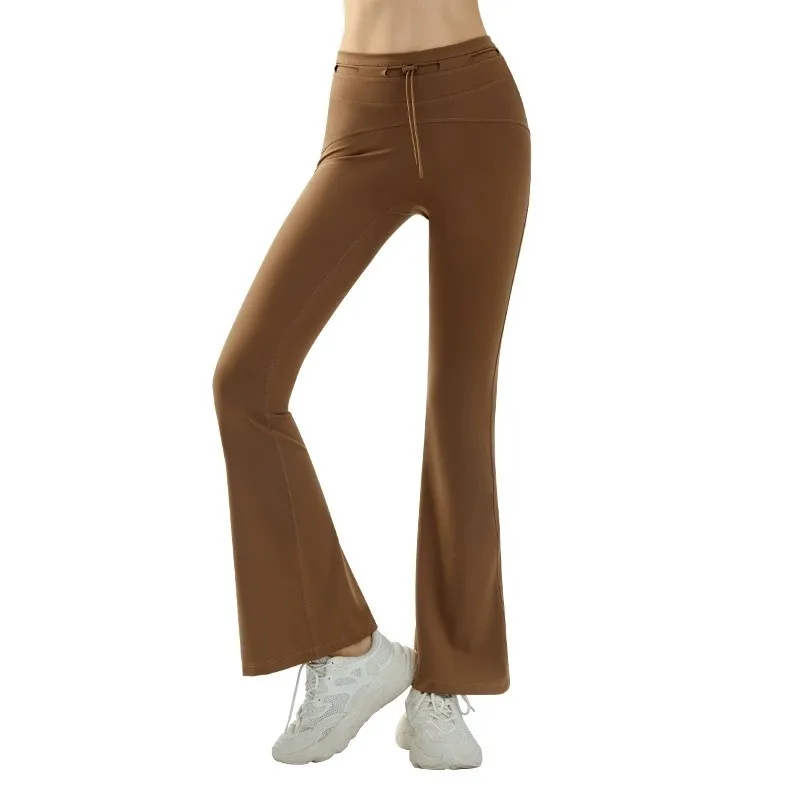 Women's High Waist Drawstring Flare Leggings Summer Naked Feel Yoga Pants for Tummy Control Butt Lifting Slimming  Fitness Pants