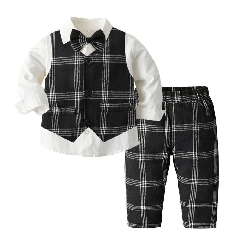 Autumn brand children's clothing boys cross-border children's clothing new plaid waistcoat three-piece children's suit