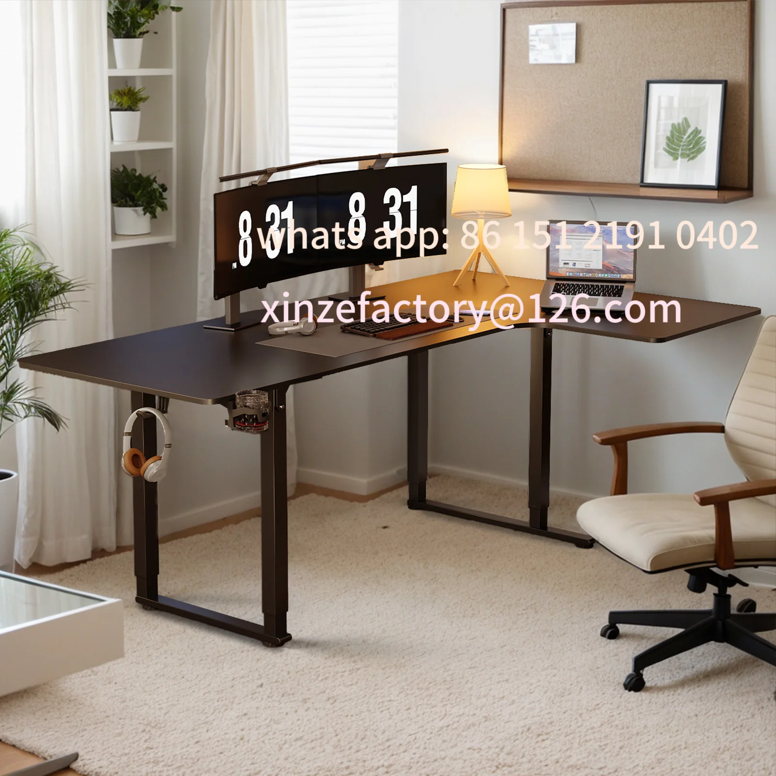 

Customizable Shaped Desk with 4 Legs,Dual Motor & Memory Controller,Electric Stand Up Desk Adjus