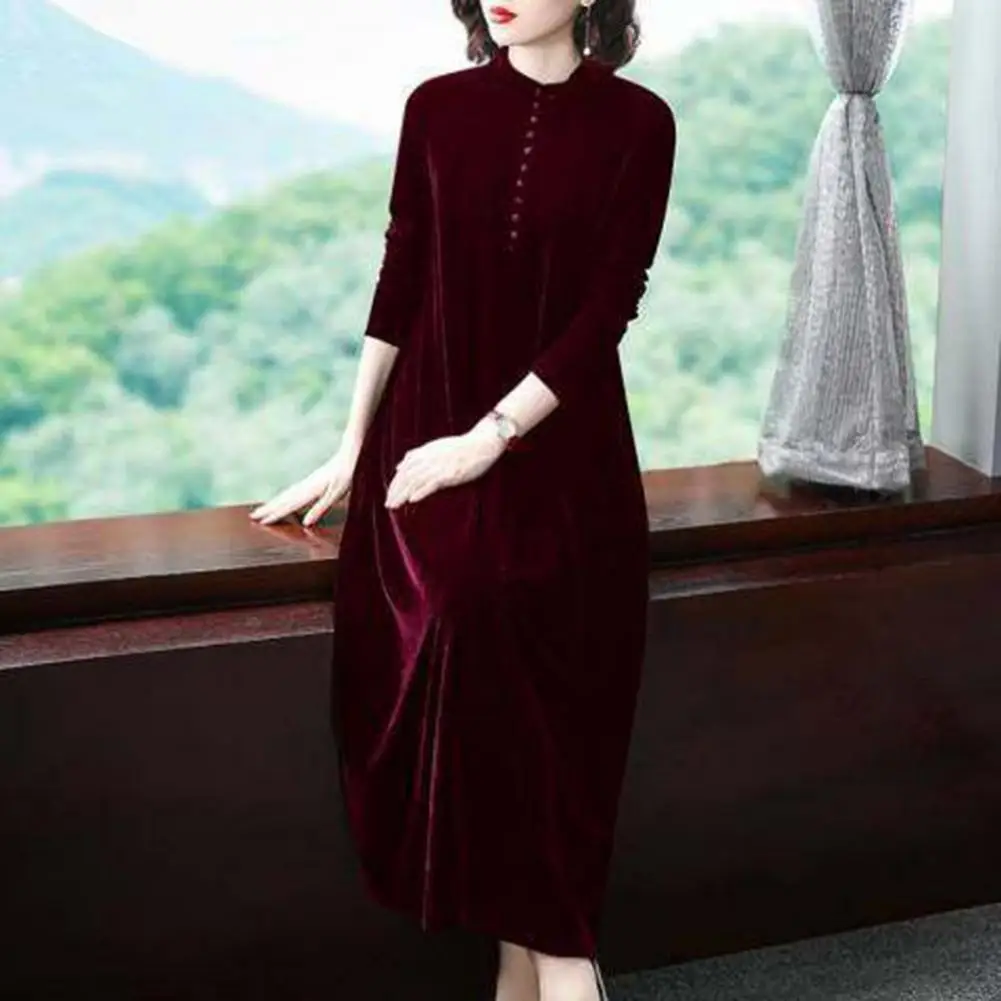 Golden Velvet Hooded Button Dress For Women 2024 New Lady Spring Autumn Dress Keep Warm Thermal Plus Size Elegant Mom Dresses