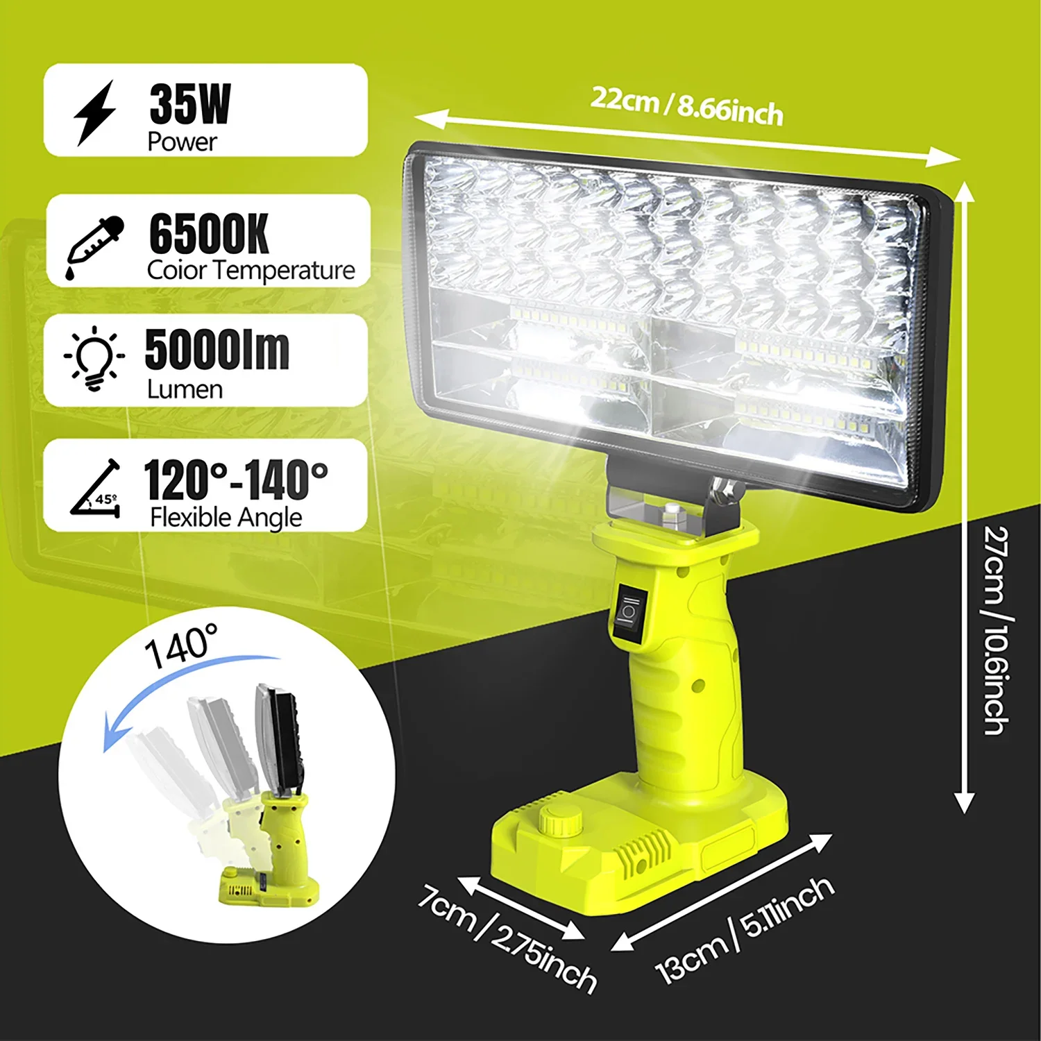 Imagem -02 - Led Alarme Luz de Trabalho Lanterna Tocha Elétrica Holofotes Camping Lâmpada Ryobi 18v Lithium Nickel um Mais Bateria P108