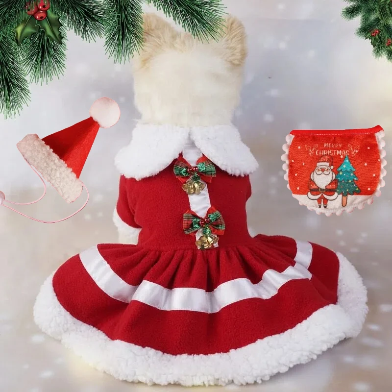 

Christmas Pet Cosplay Dog Princess Dress Costume Cute Red Dresses Pets Clothes Xmas Theme Party for Small Medium Dogs Cats