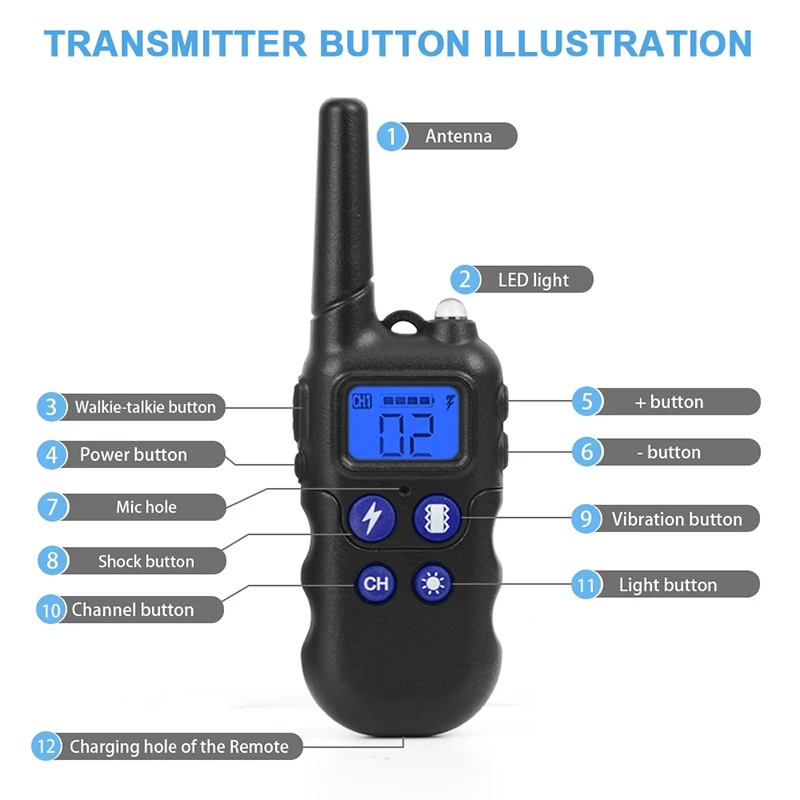 2000m Walkie-Talkie Pet Dog Training Collar Electric Shock Vibration Models Training Collars for Large Middle Small Dog