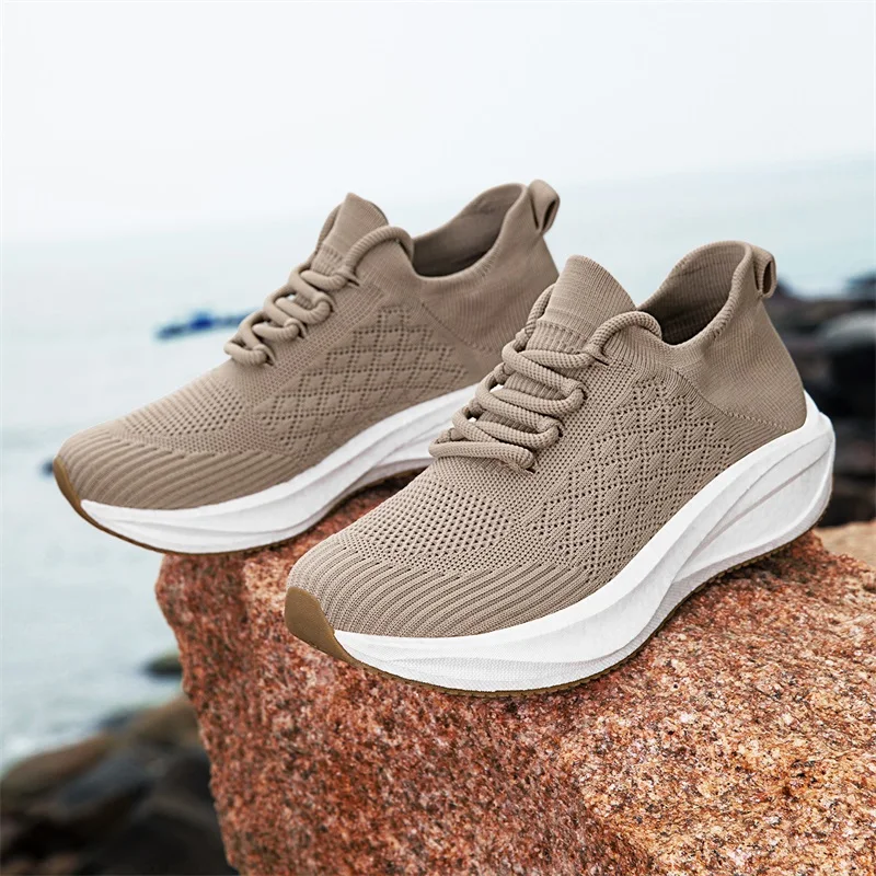 Men's Breathable Mesh Slip-On Running Shoes Heightening Casual Sports Socks Shoes Large Size 45 Trendy Running Shoes
