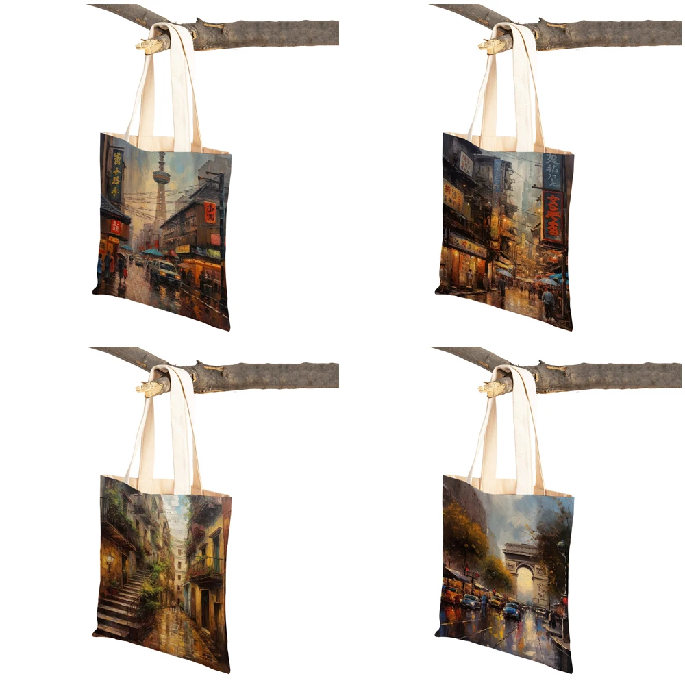 London Istanbul Paris France New York Sydney Women Shopping Bags Casual Canvas Handbag Art Decor Vintage Shopper Bag Lady Tote