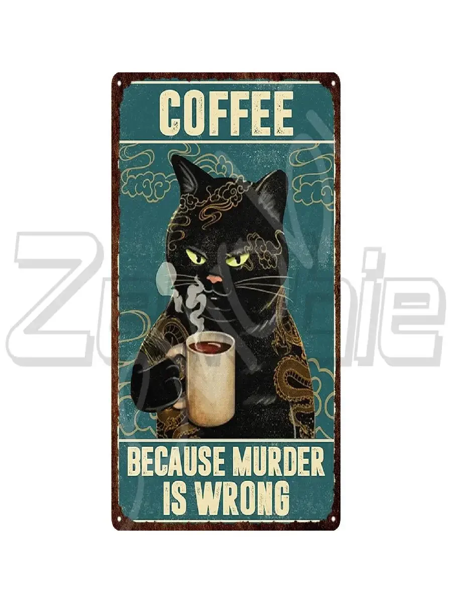 Vintage Metal Cat and Coffee Wall Sign  I Drink Coffee I Hate People and I Know Things  Perfect for Home Decor Kitchen Caf or Of