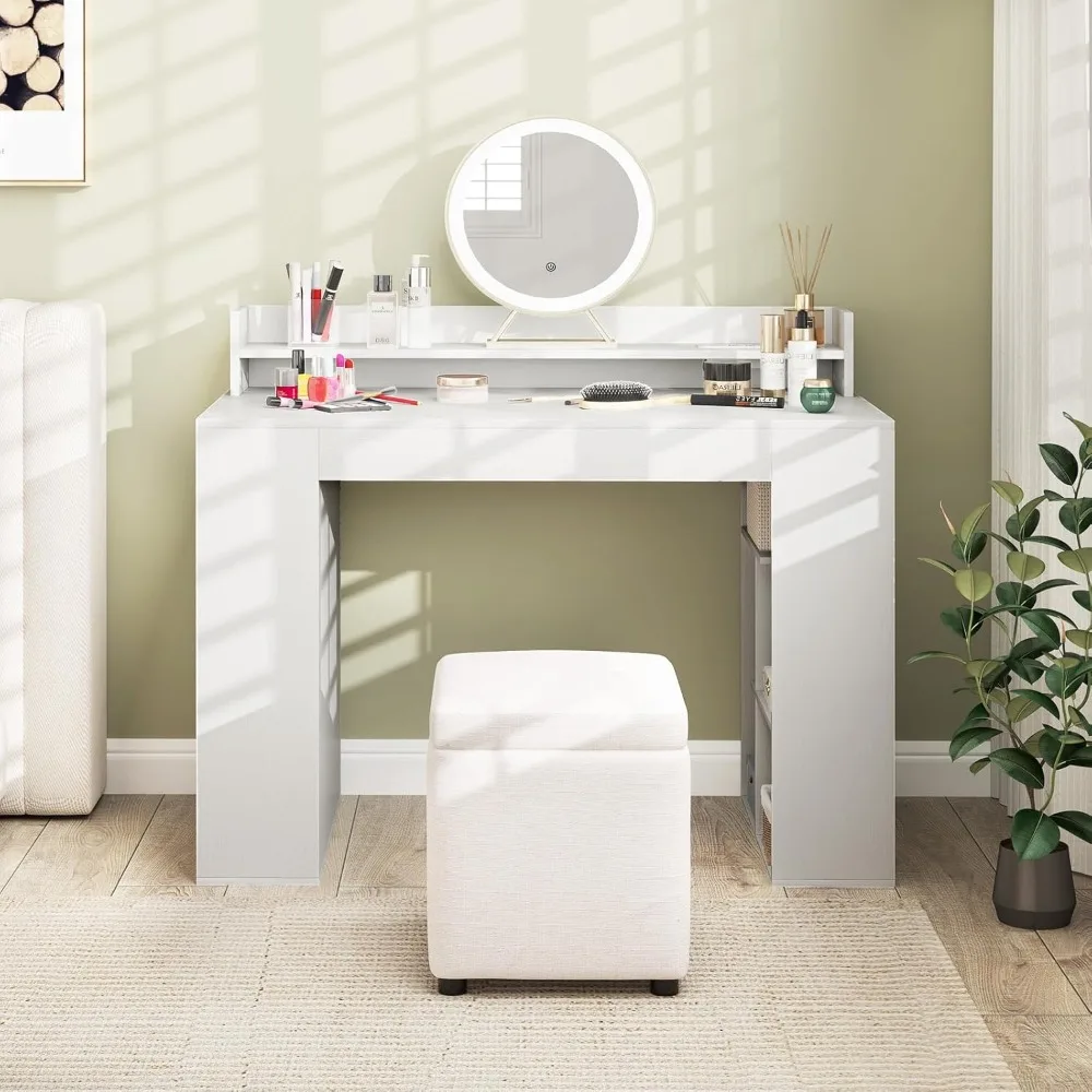 Computer Desk with Power Outlets, 43” Home Office Desk with Monitor Shelf & 2 Bookcases, Modern Writing Desk PC Workstation wit