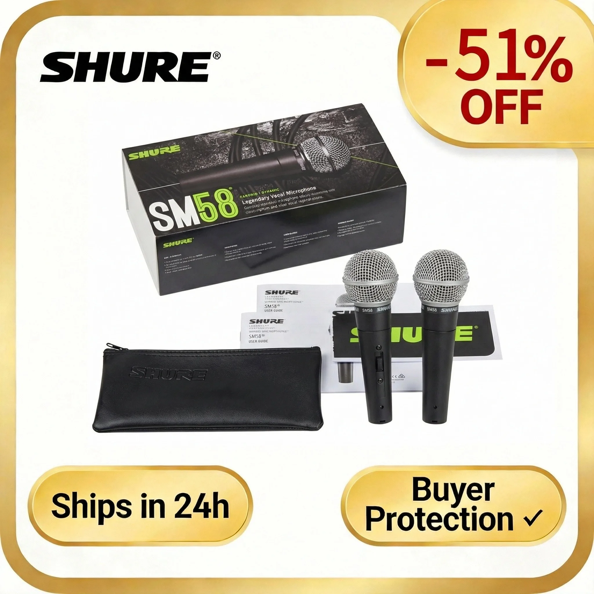 Microphones dynamiques professionnels Shure SM58S, micro filaire en forme de cœur pour chant, karaoké, enregistrement musical, métal, original BBOX