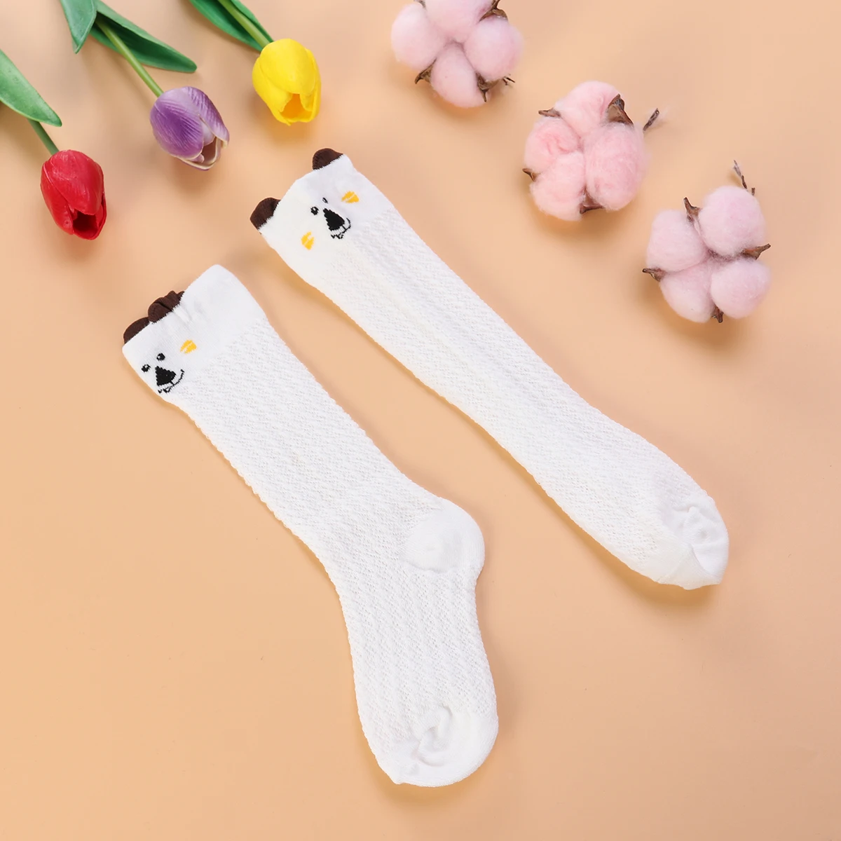 

Kid Long Stocking Koala Print Cotton Mesh Summer Breathable Sweat Absorbing Elastic Sock For 0-1 Year Old Girl Child White