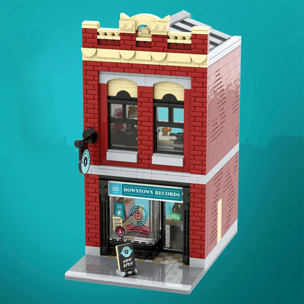 

MOC building city hot sale street scene building blocks downtown record company creative model set model toy boy holiday gift