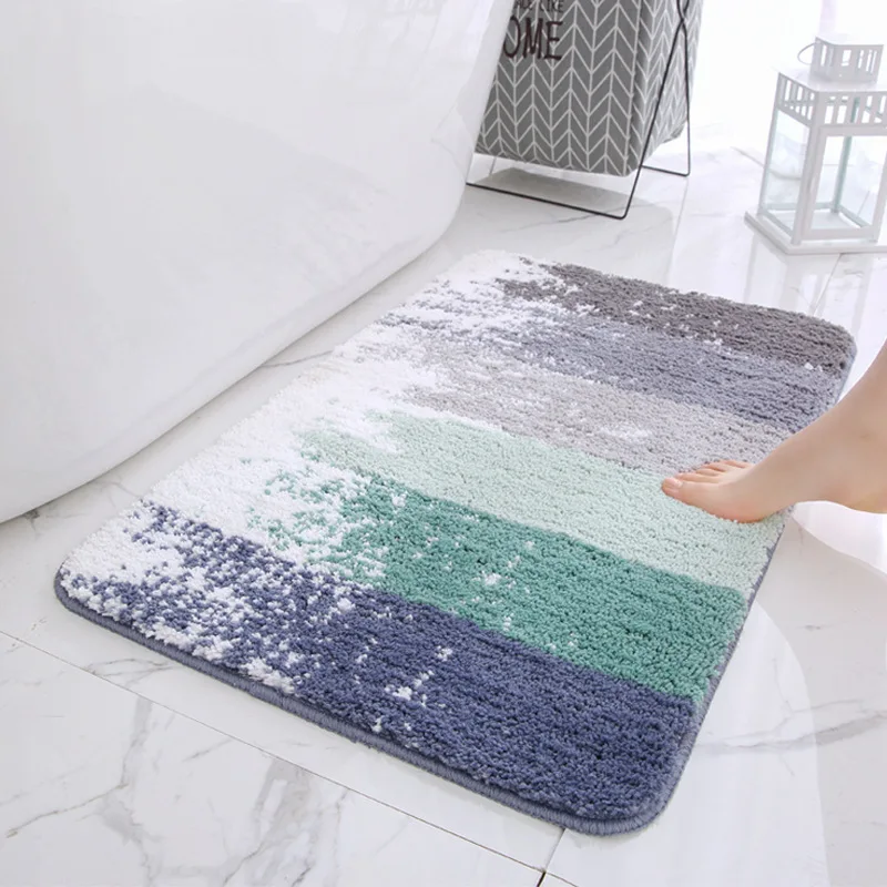 

Bathroom Mats Strong Absorbent Floor Bath Mat New Flocking Rubber Bottom Carpets Door Entrance Rugs For Living Room Decorative