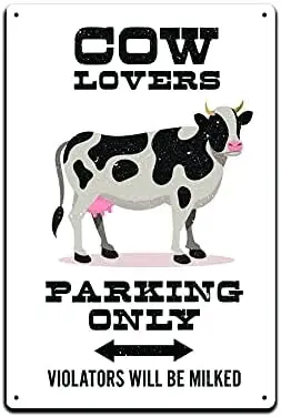 Tin Signs Parking Warning Notice |Tin Sign for Parking Space | Tin Signs Farm House Wall Décor | Metal Sign  in. Cow Lover Parki