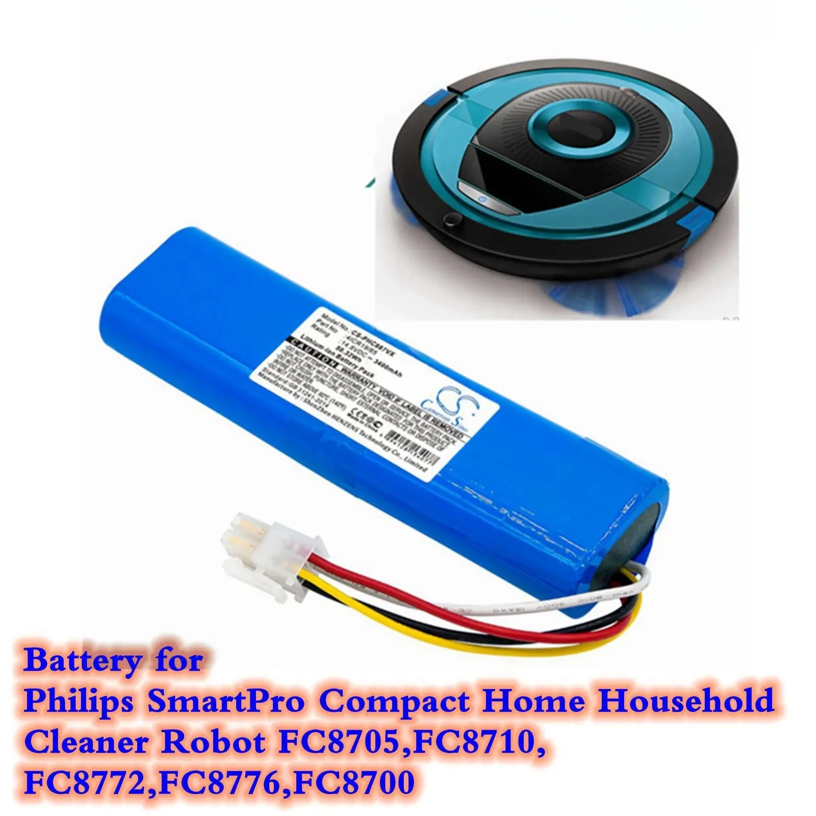 Cameron Sino 14.8V/3400mAh Battery for Philips SmartPro Compact Home Household Cleaner Robot FC8705,FC8710,FC8772,FC8776,FC8700