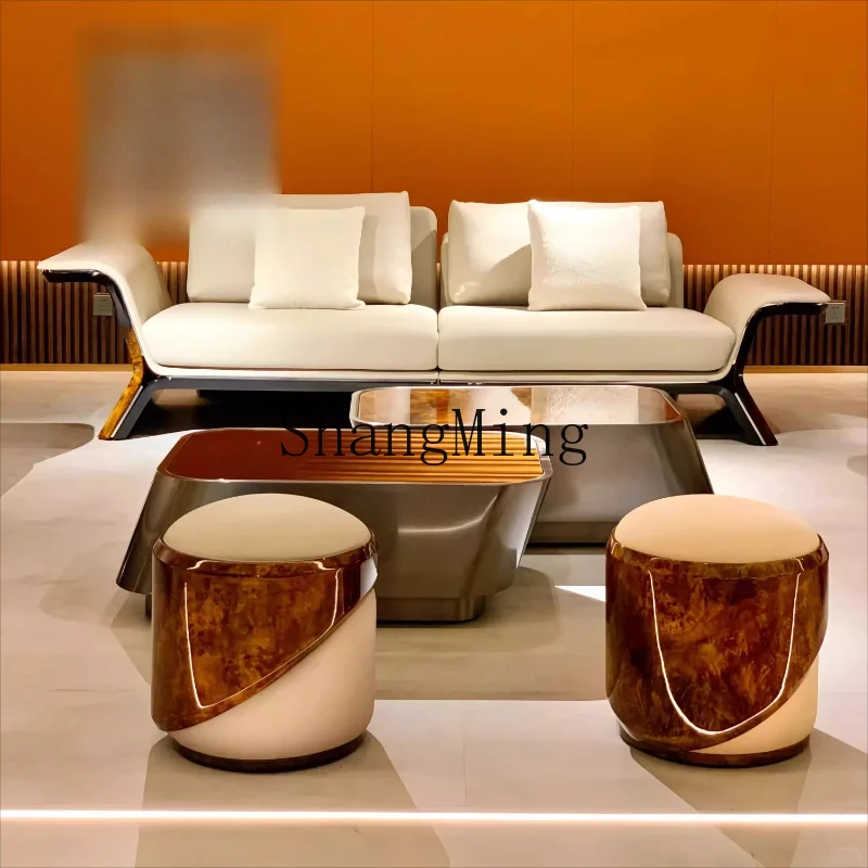 

CL luxury villa retro natural veneer piano paint furniture light luxury leather concubine chair sofa high