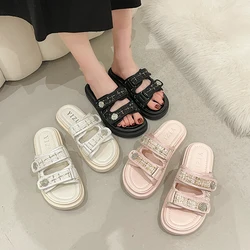 Shoes Slippers Flat Slipers Women Med Slides Fashion Platform 2022 Summer Luxury Rubber Basic Hook & Loop PU Slippers Women Summ