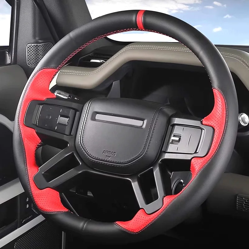 

Для Land Rover Defender Discovery 5 2020-2025 ручная работа красный дышащий чехол на руль DIY автомобильный аксессуар