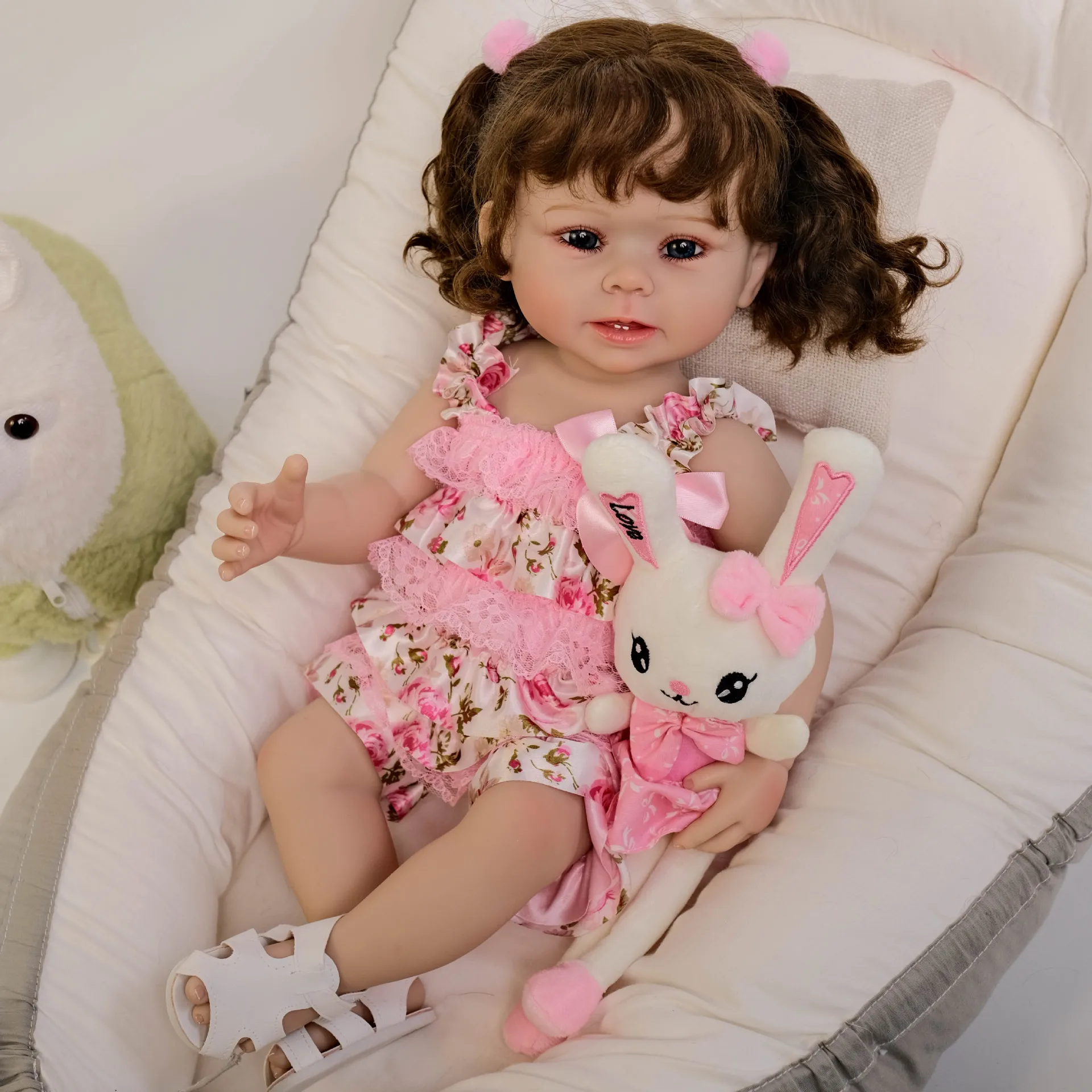 Full Body Silicone Baby Realistic 22 inch Waterproof Bebe Reborn Girl  With Rooted Hair Vinyl Lifelike Realistic Newborn Baby