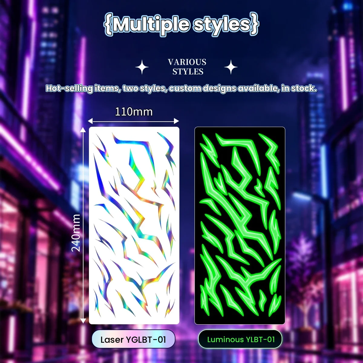 Holographic Glow In Dark Temporary Tattoo Waterproof Lightning Face Body Stickers for Kpop Concert Rave Festival Party