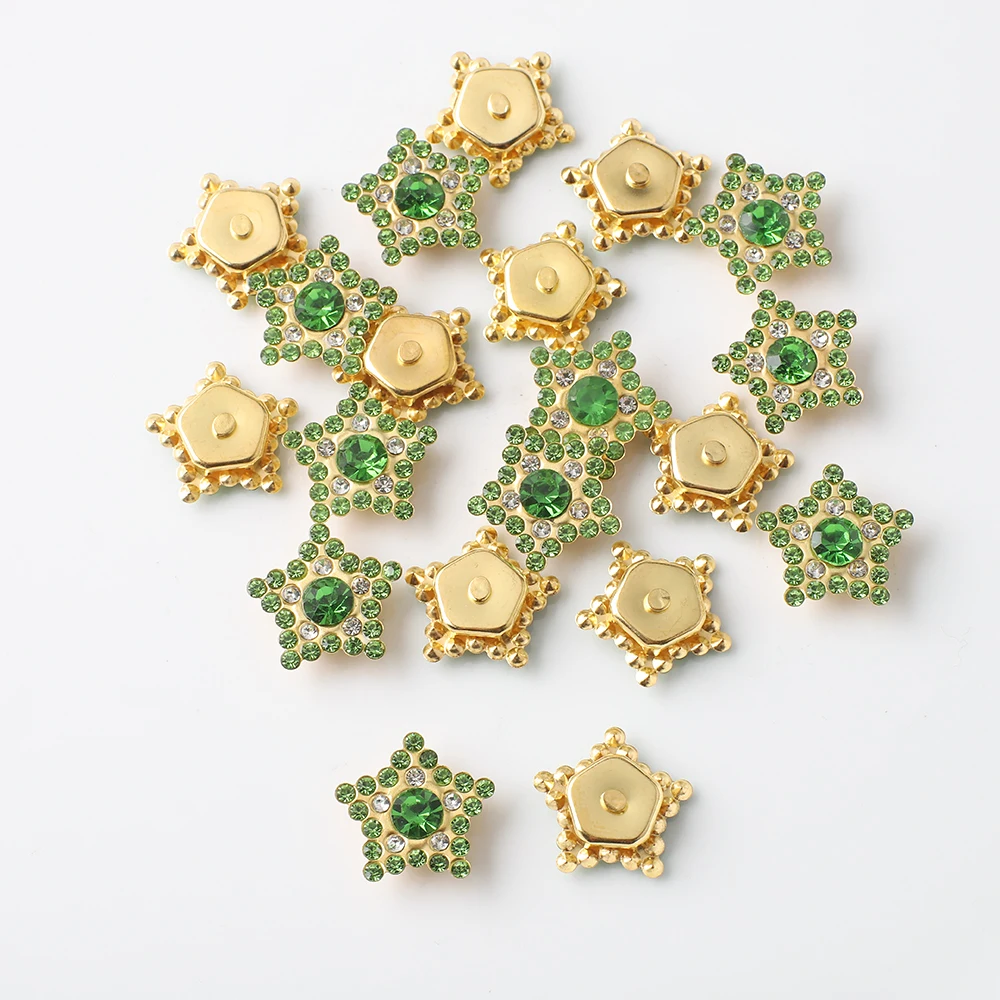 20Pcs Green Star Shape Rhinestone Flower Glass With Claw Sew  Rhinestone  Button Flatback Crystal For Jewelry Making Decor