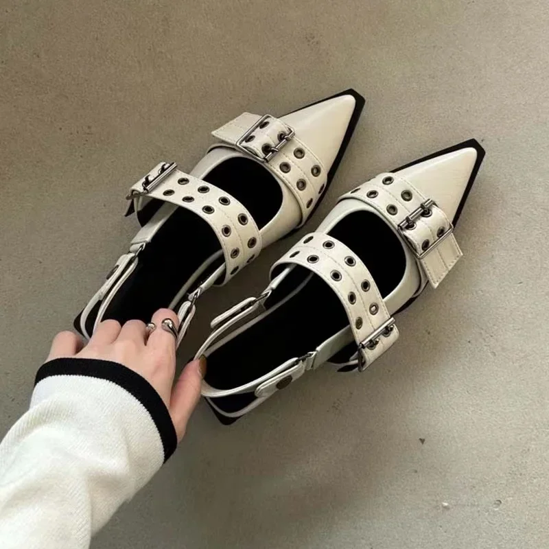 Slingback Shoes Gothic Chunky Heels Women\'s Pumps Rivet Street Style Medium Heel Punk Vintage Casual Sandals Spring Summer 2024