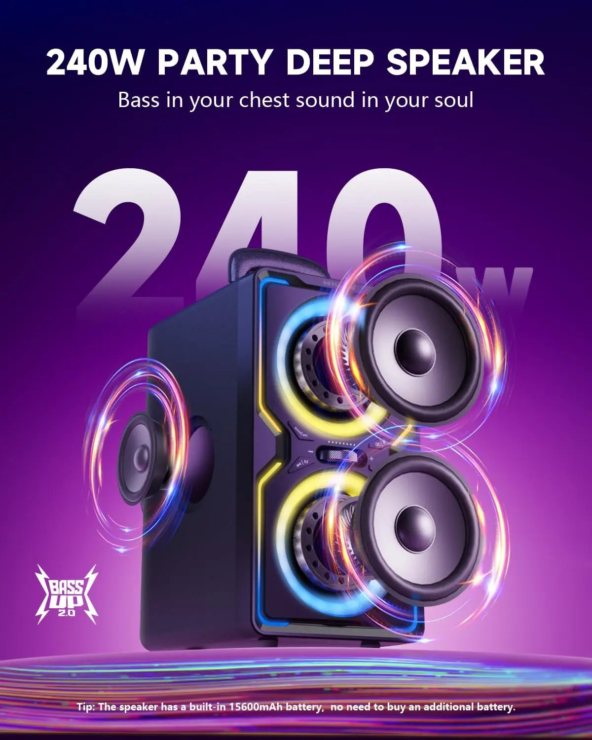 240W Peak for Speaker with Heavy Bass 15-20H Playback Time Fast Charging TWS Portable Wireless