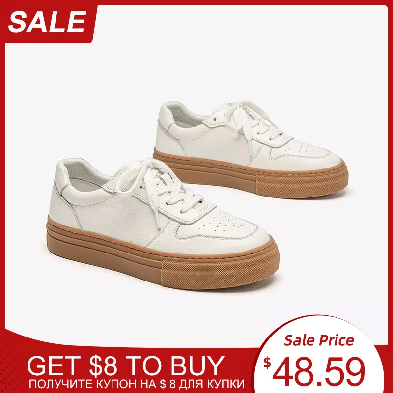 

Sneakers Women Genuine Cow Leather Round Toe Cross Tied Design Casual Spring Autumn Ladies Flat Shoes Handmade AC3055