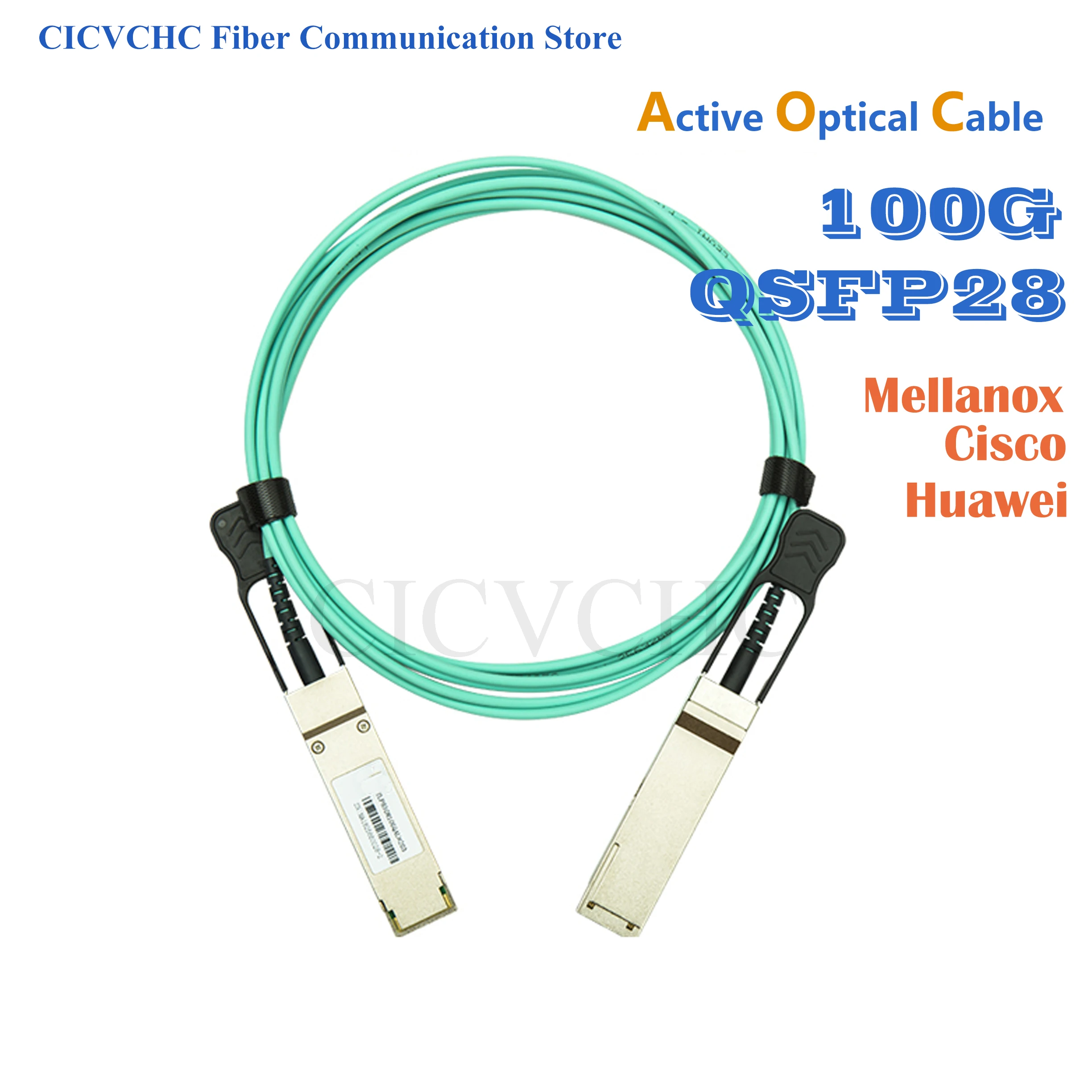 100G QSFP28 OM3  or OM4 (AOC) Active Optical Cable for Huawei, Cisco, Mellanox from 1m to 100m