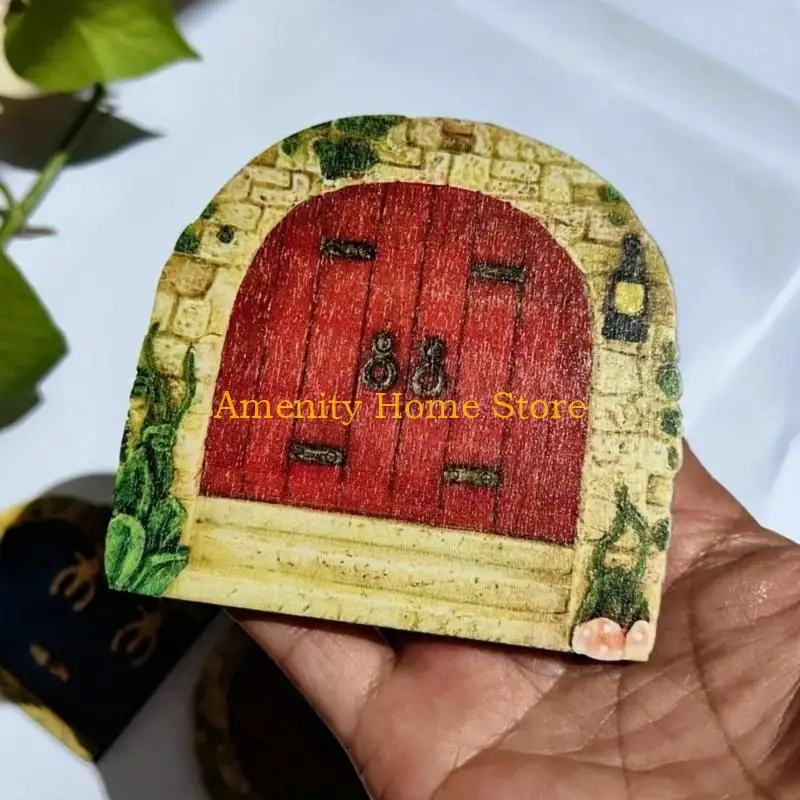 F26C 6Pcs Set of Wooden Miniature Fairies Door For Garden Tree Tiny Fairies House Supplies Outdoor Yard Decoration