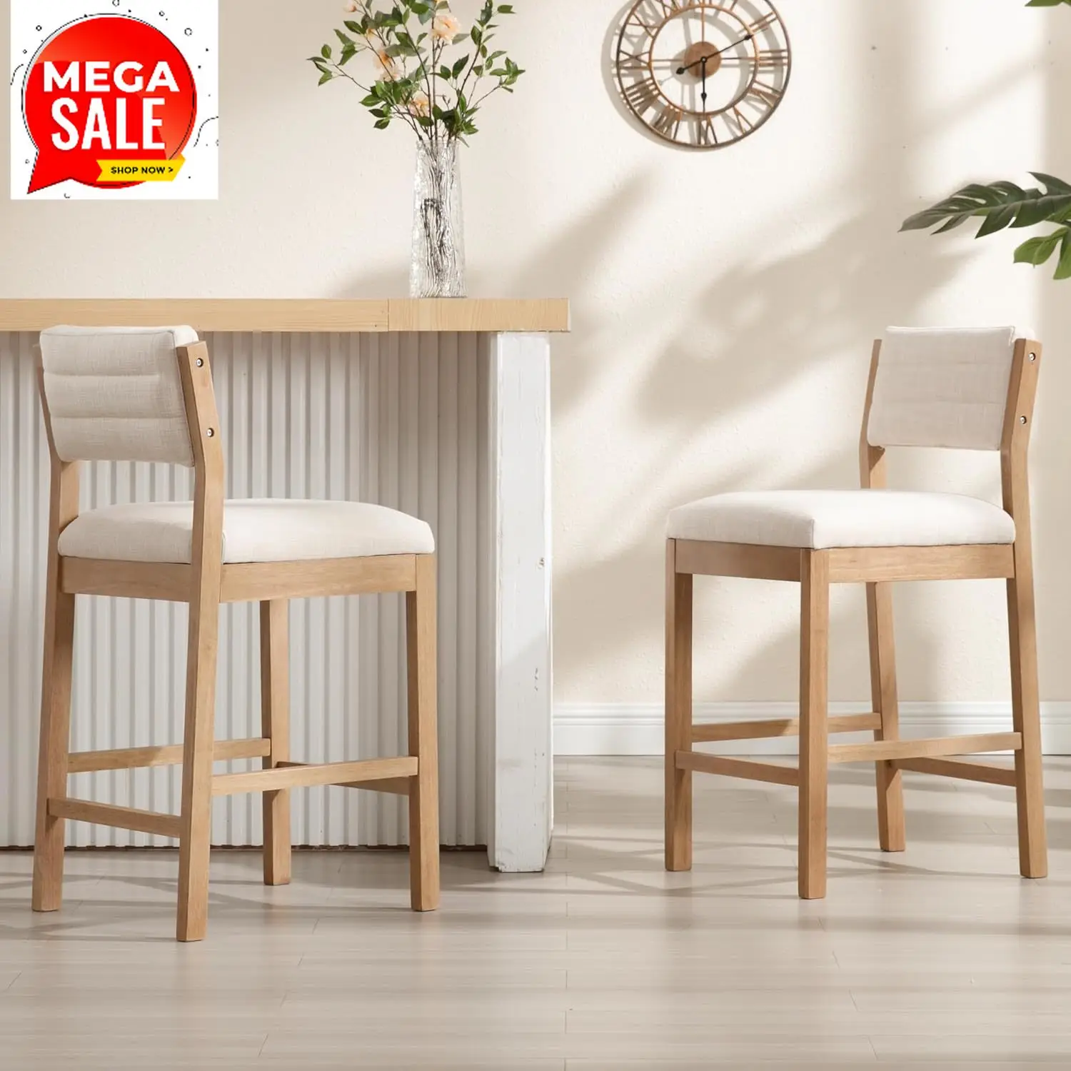 

Бестселлер: Комплект из 2 барных стульев 26 дюймов для кухонной стойки, современные барные стулья с обивкой, спинкой и деревянными элементами