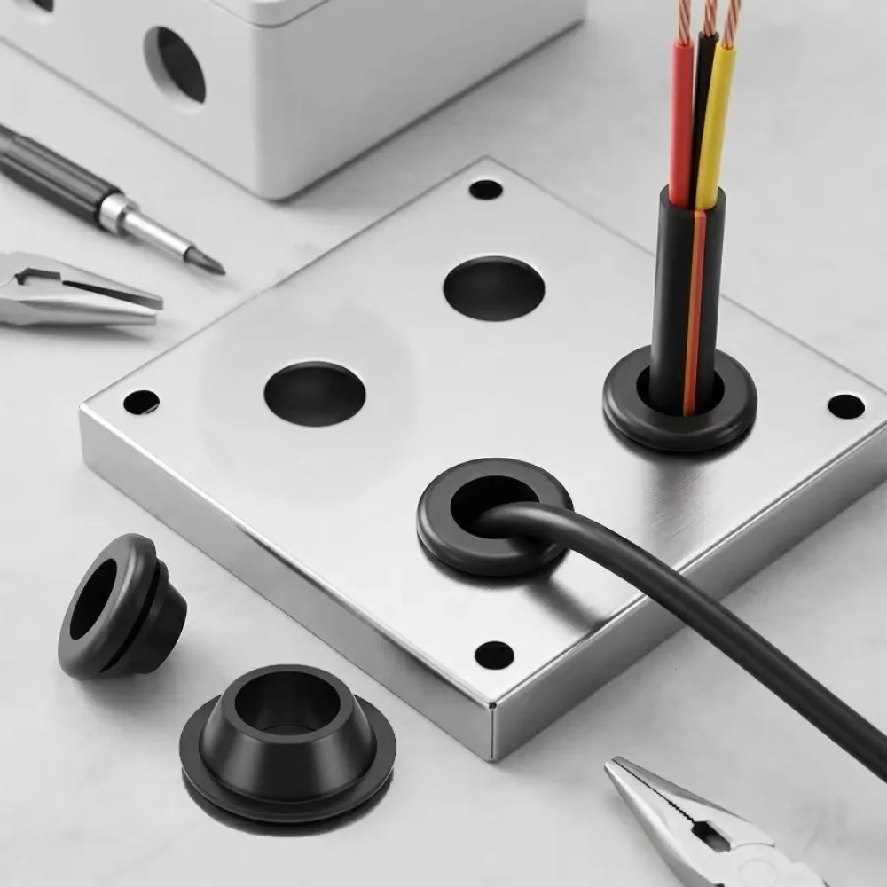 Rubber Grommet Kit Cable Hole Plugs Rubber Black Wire Protection Grommets Flat Gasket Assorted Sizes Grommet Assortment Kit Ring