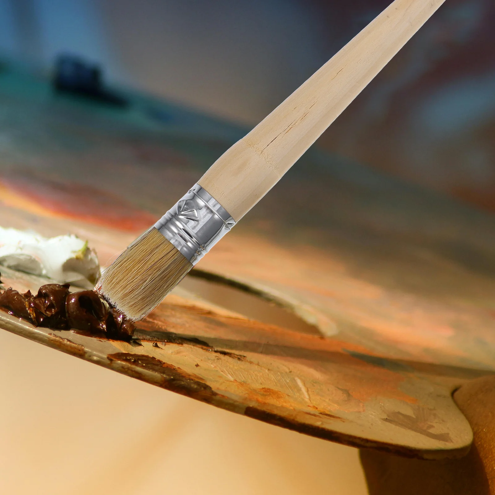 

2pcs Paint Brushes 20Mm+25Mm Long Handle For Furniture Wood Waxing Wall Decor Stencil Painting Tool Art Supplies