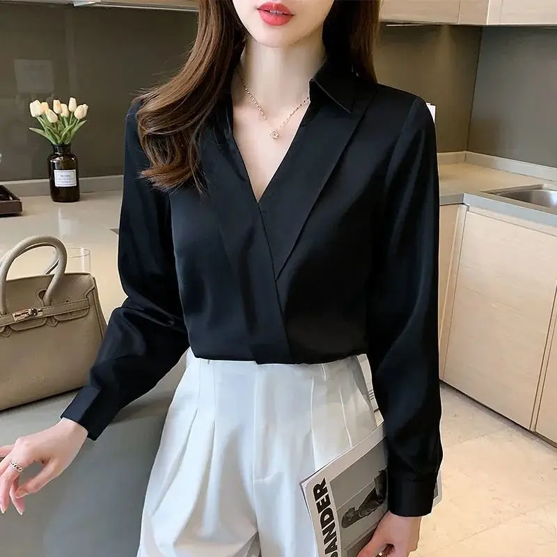 Spring Autumn Korean Style Elegant Fashion Chiffon Shirt Top Women Office Lady Long Sleeve Blusa Temperament All-match Blouse