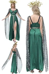 Goddess Medusa Green Dress Cosplay Women Costume Female Headgear Skirts Dance Party Perfemence Clothing Halloween Carnival Suits