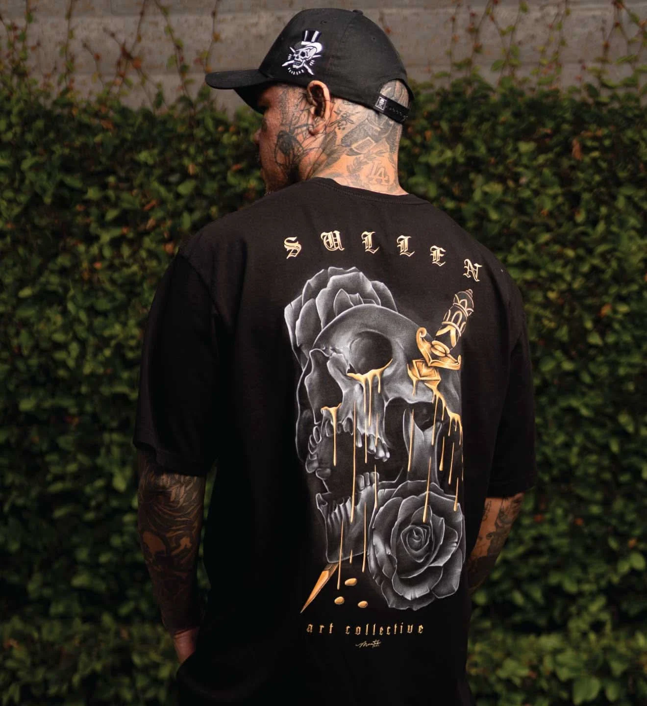 Golden Tears Premium Tattoo Art Street Trendy Fashion Casual T-Shirt Men's and Women's Luxury Brand Top