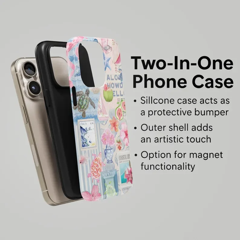 Etui na telefon Beachy Blue Coquette Coastal Collage do iPhone'a 17 16 15 14 13 12 11 Air Pro Max Plus, luksusowa dwuwarstwowa obudowa — zdjęcie produktu 6
