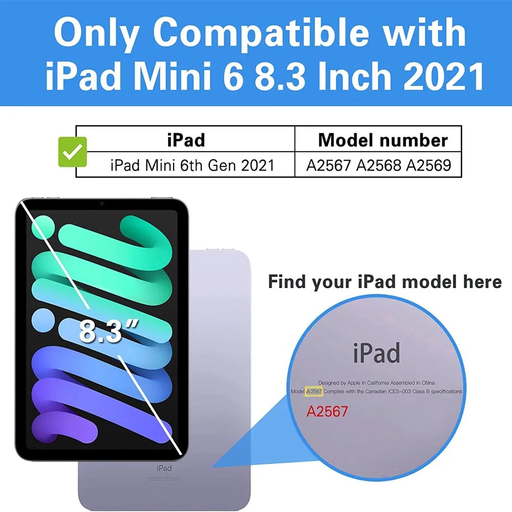 Case for 8.3 inch iPad Mini 6 (Model:A2567 A2568 A2569)case,360 degree rotating tablet protective case.