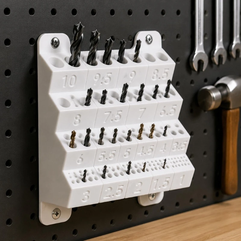 1-10mm Size-Labeled Drill Bit Storage Rack with Grouped Positions and Four Predrilled Holes for Orderly Workshop Access M4YD